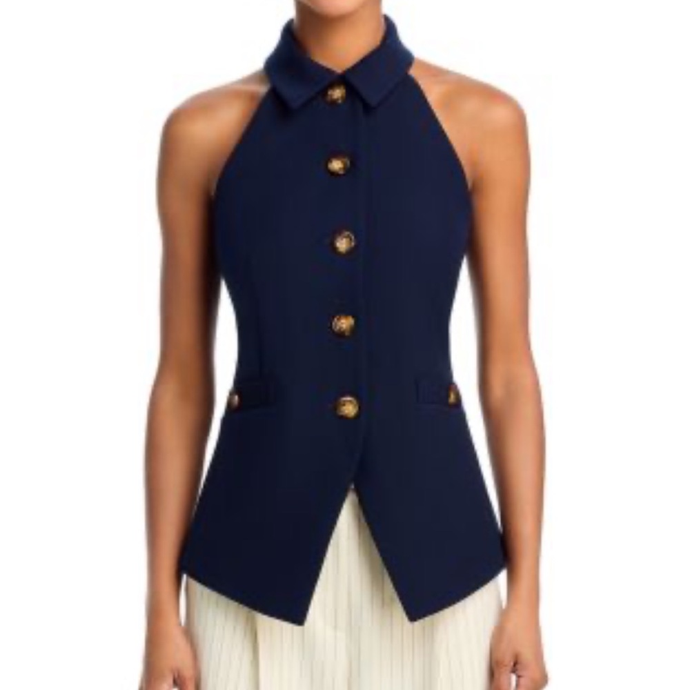 Veronica Beard Orlinda Navy Vest with Gold Accents